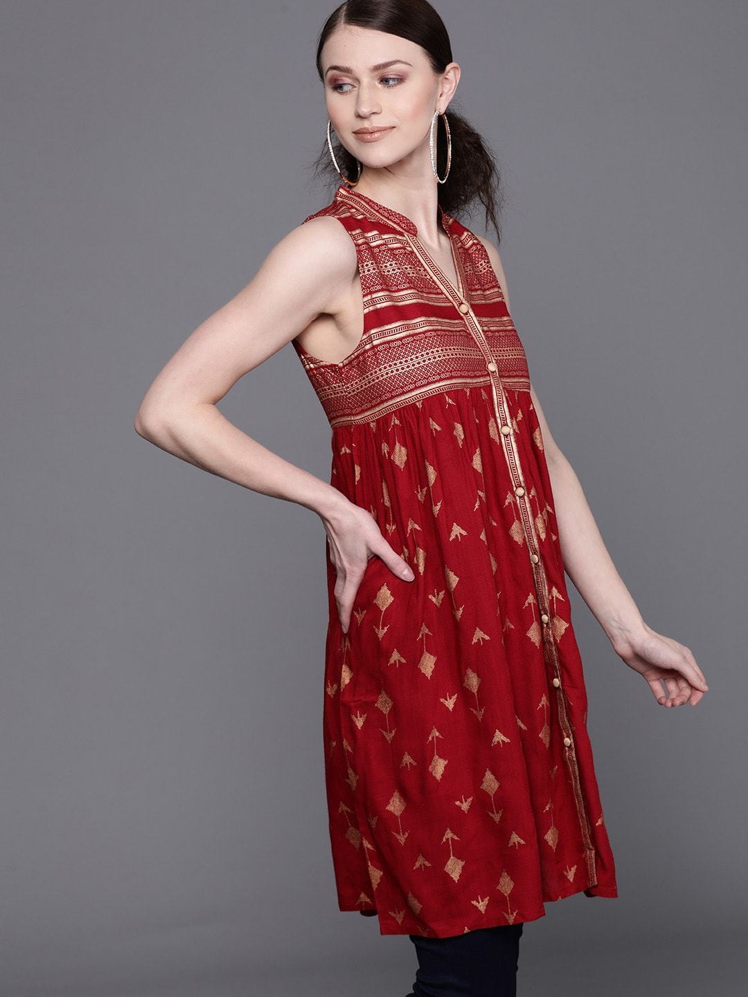 Couture Women's 's Maroon & Golden Printed Tunic -