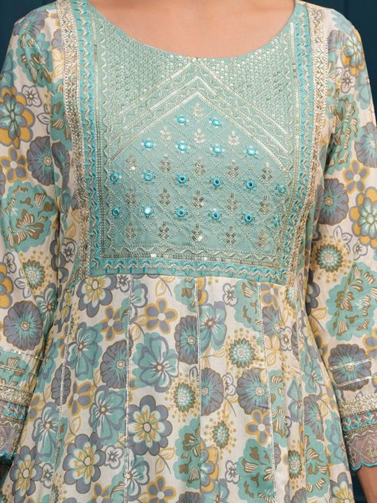 Women's Floral Embroidered Regular Cotton Kurta with Trousers & With Dupatta