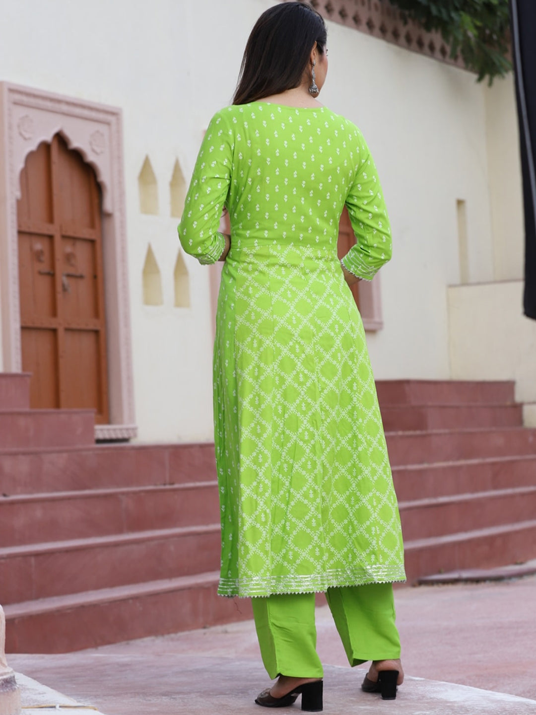 Women's Ethnic Motifs Printed Gotta Patti Flared Kurta With Palazzos & Dupatta - Taantav