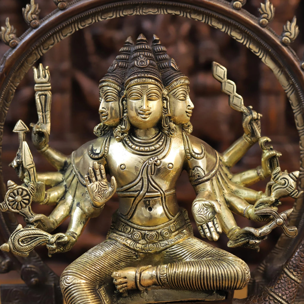 Brass Chatur Mukhi Kartik Idol with Peacock, Copper & Golden Finish, 17.5"