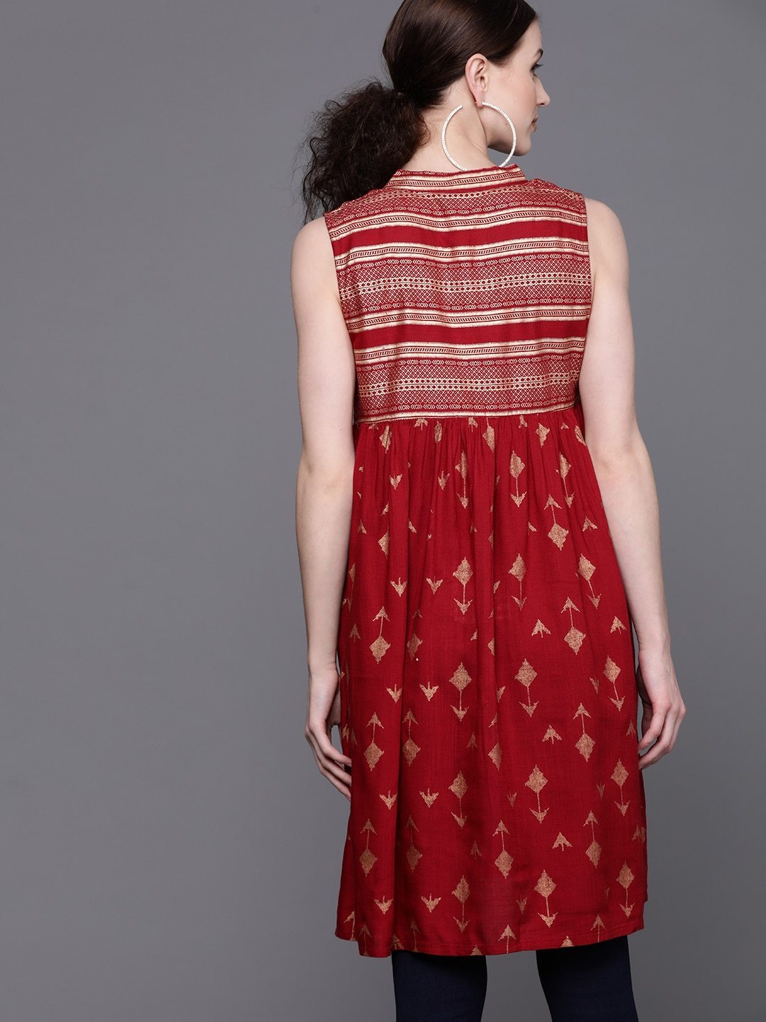 Couture Women's 's Maroon & Golden Printed Tunic -
