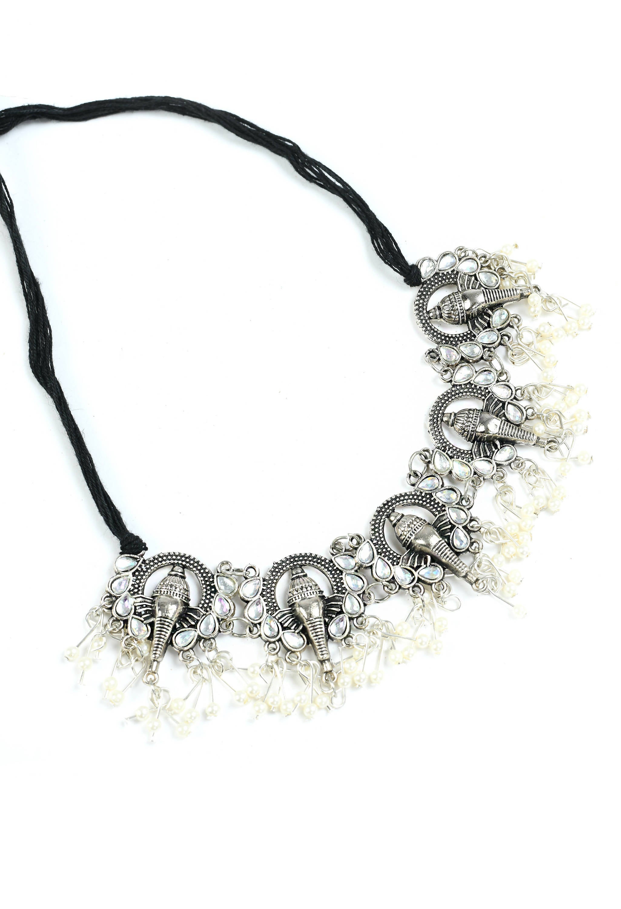 Kamal Johar Silver-Plated Ganesha Design Necklace with Ear