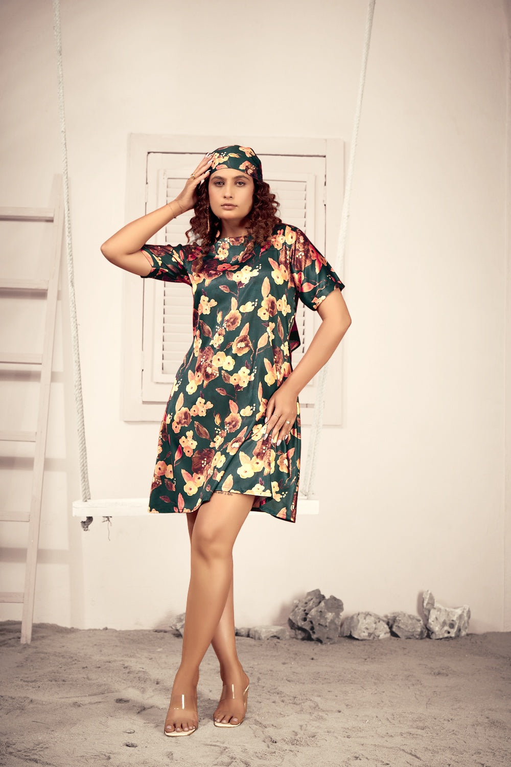 Women's Plus Size Dark Green Floral Printed A Line One Shoulder Summer Trendia Women's Plus Size Dark Green Floral Printed A Line One Shoulder Summer Trendia