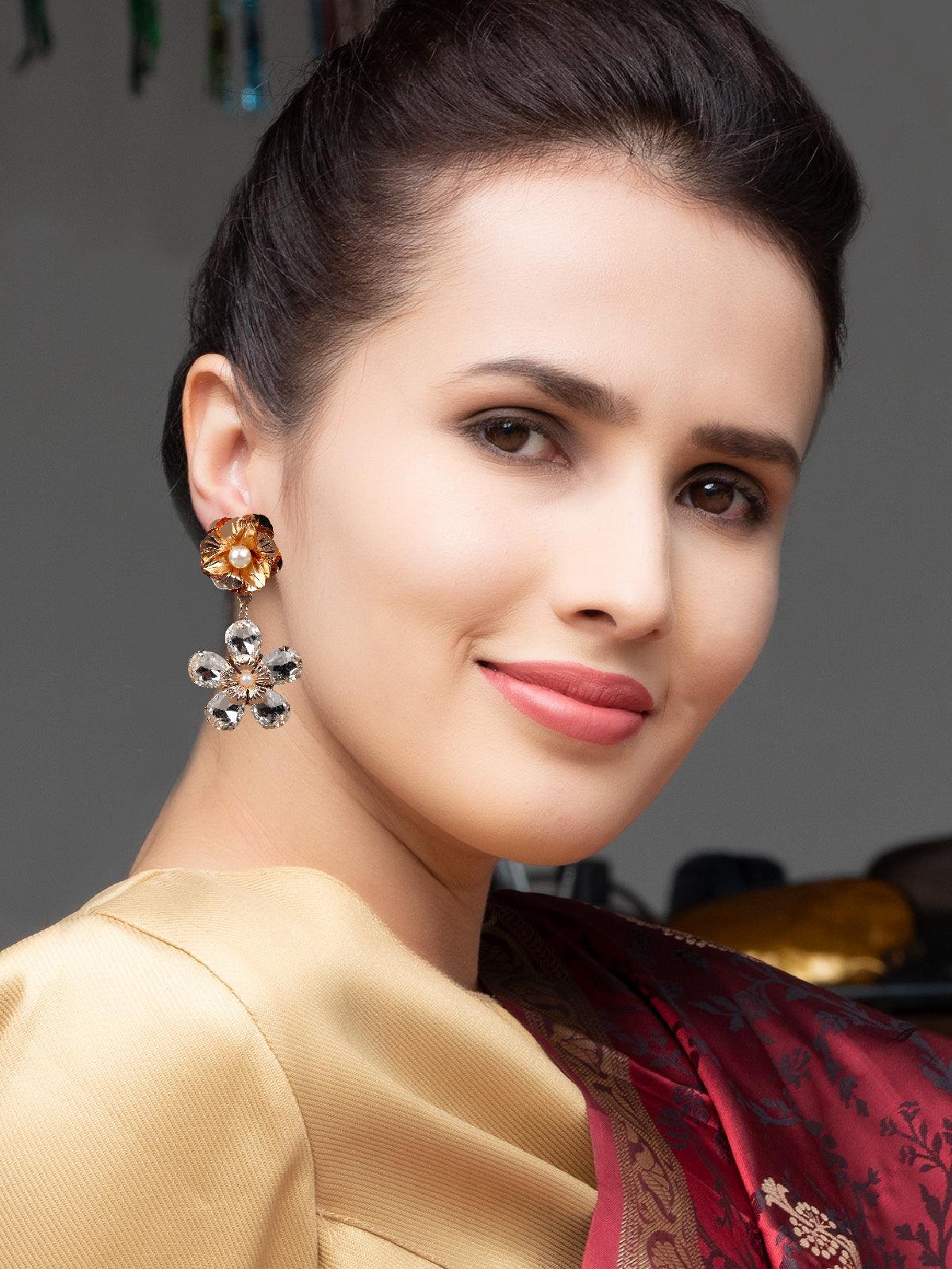 Women's Dangling Double Floral Arrangement Earrings-Clea