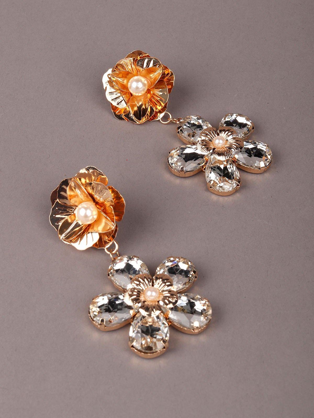 Women's Dangling Double Floral Arrangement Earrings-Clea