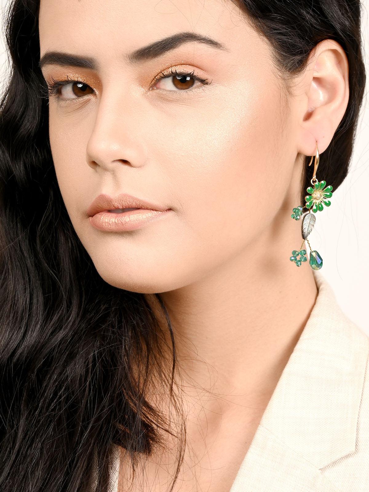 Women's Daphne Green And Blue Floral Earring