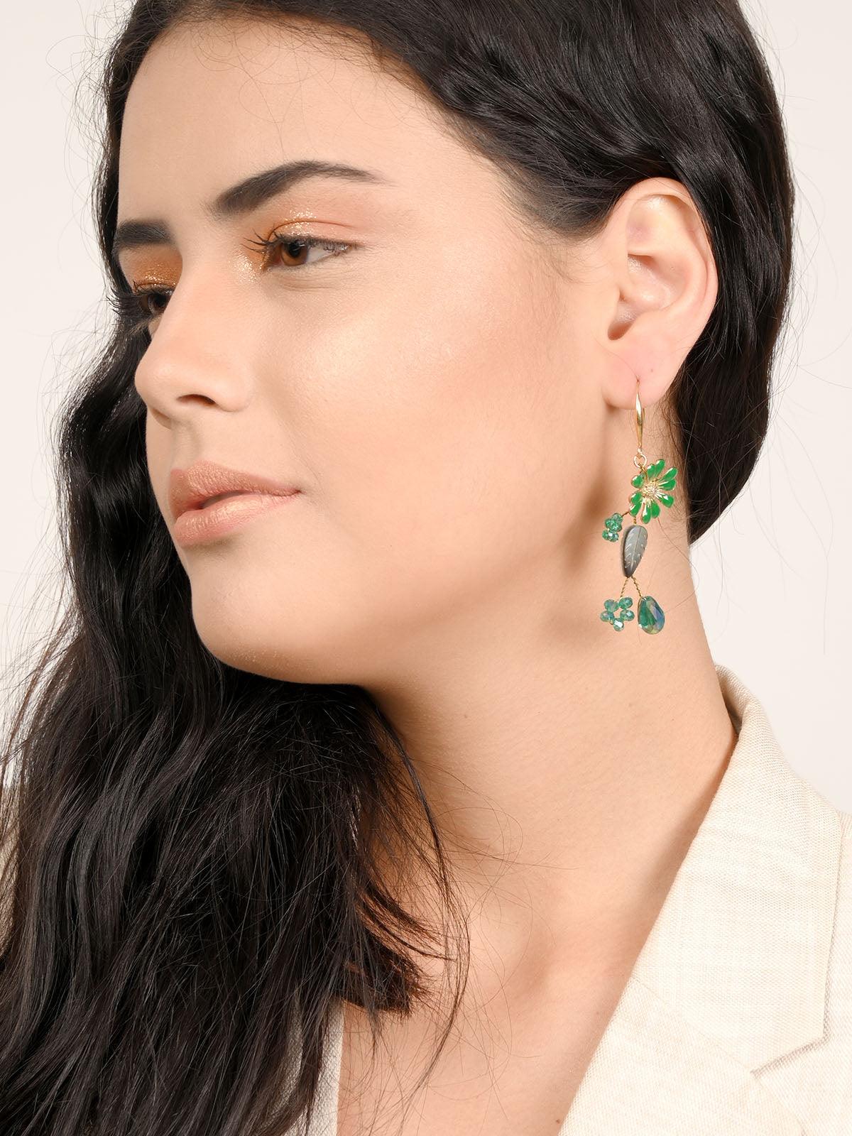 Women's Daphne Green And Blue Floral Earring