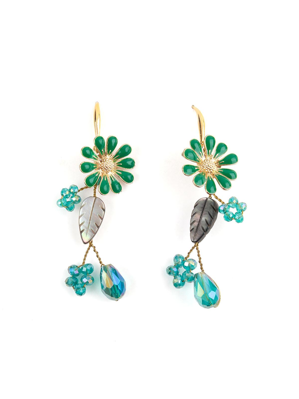 Women's Daphne Green And Blue Floral Earring