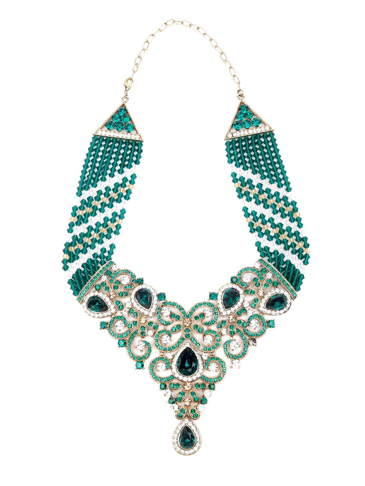 Women's Dark Green And White Kundan Se