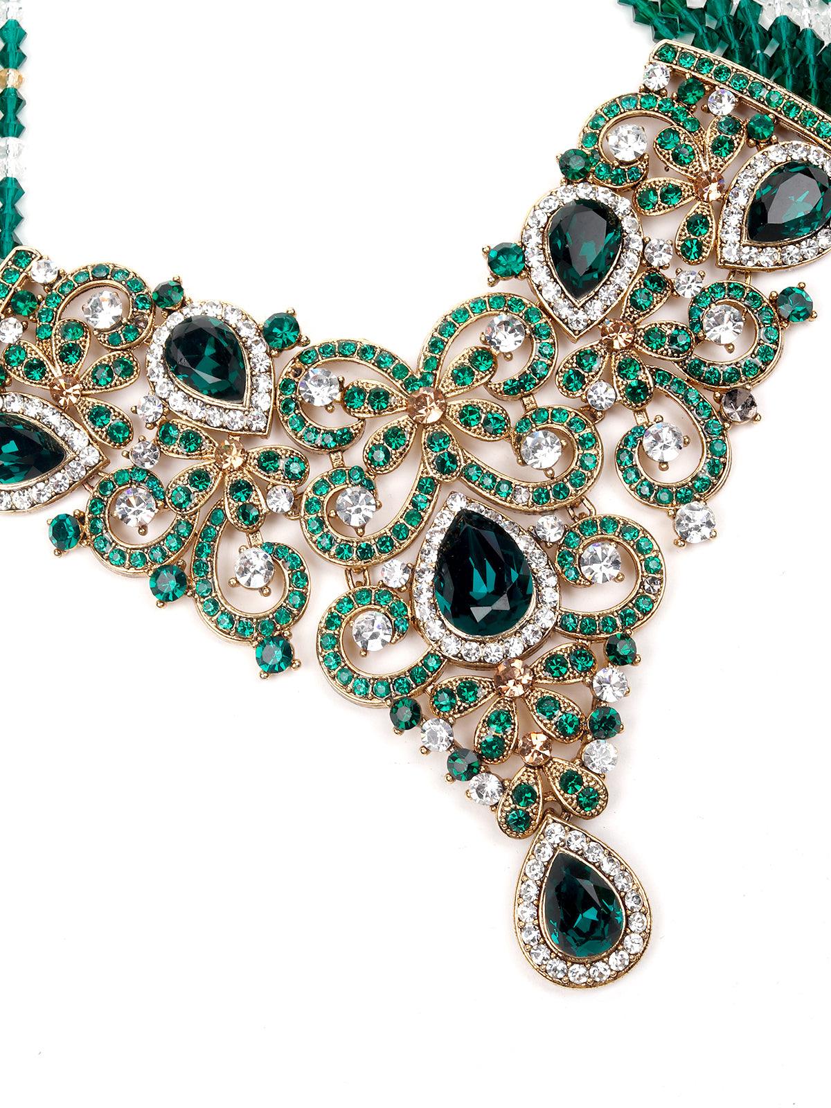 Women's Dark Green And White Kundan Se