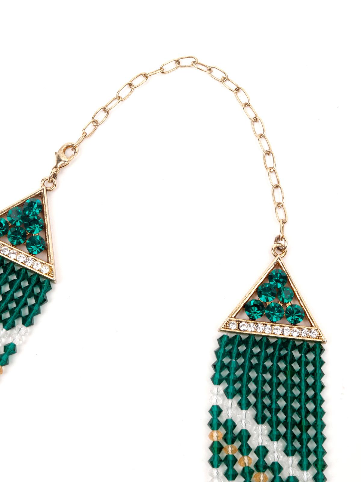 Women's Dark Green And White Kundan Se