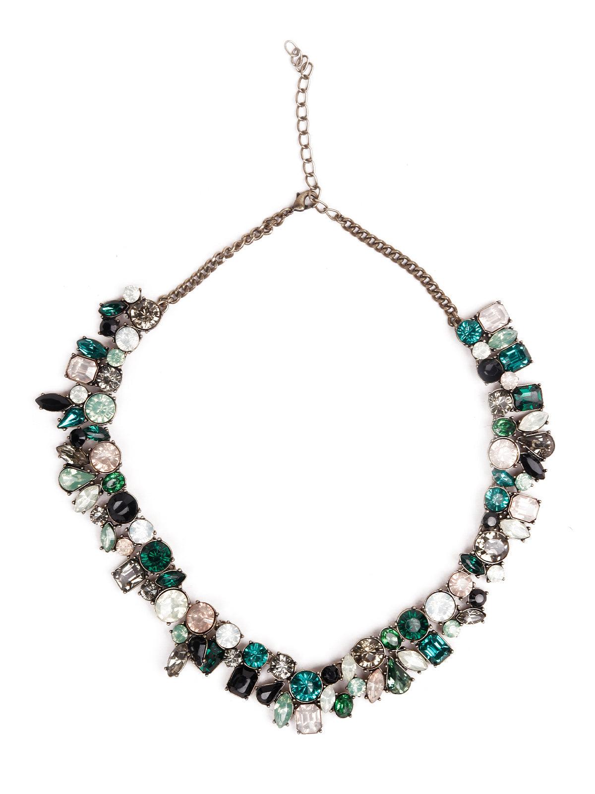 Women's Dark Shaded Stunning Crystal Collar Necklace- Gree