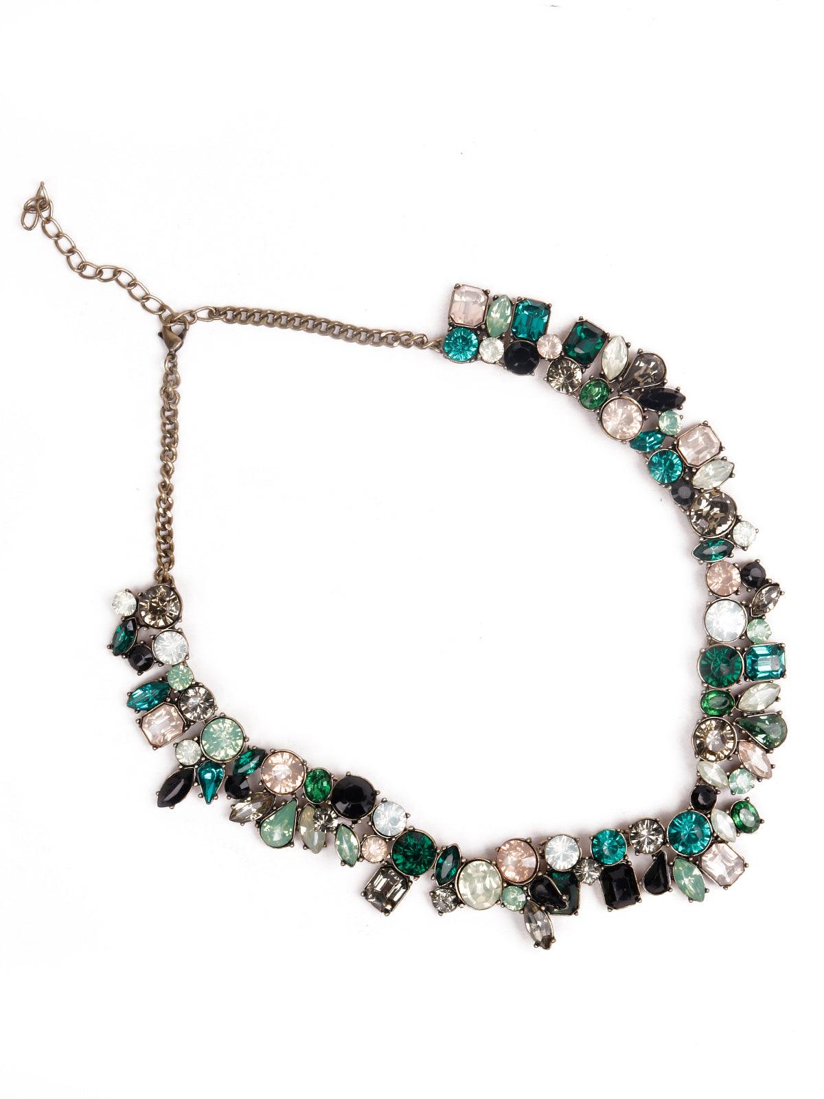 Women's Dark Shaded Stunning Crystal Collar Necklace- Gree