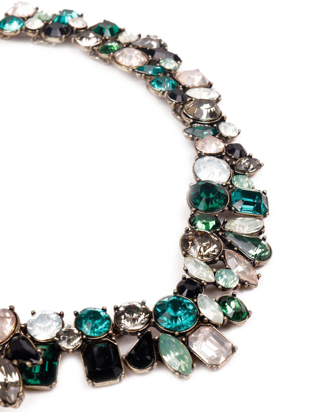 Women's Dark Shaded Stunning Crystal Collar Necklace- Gree