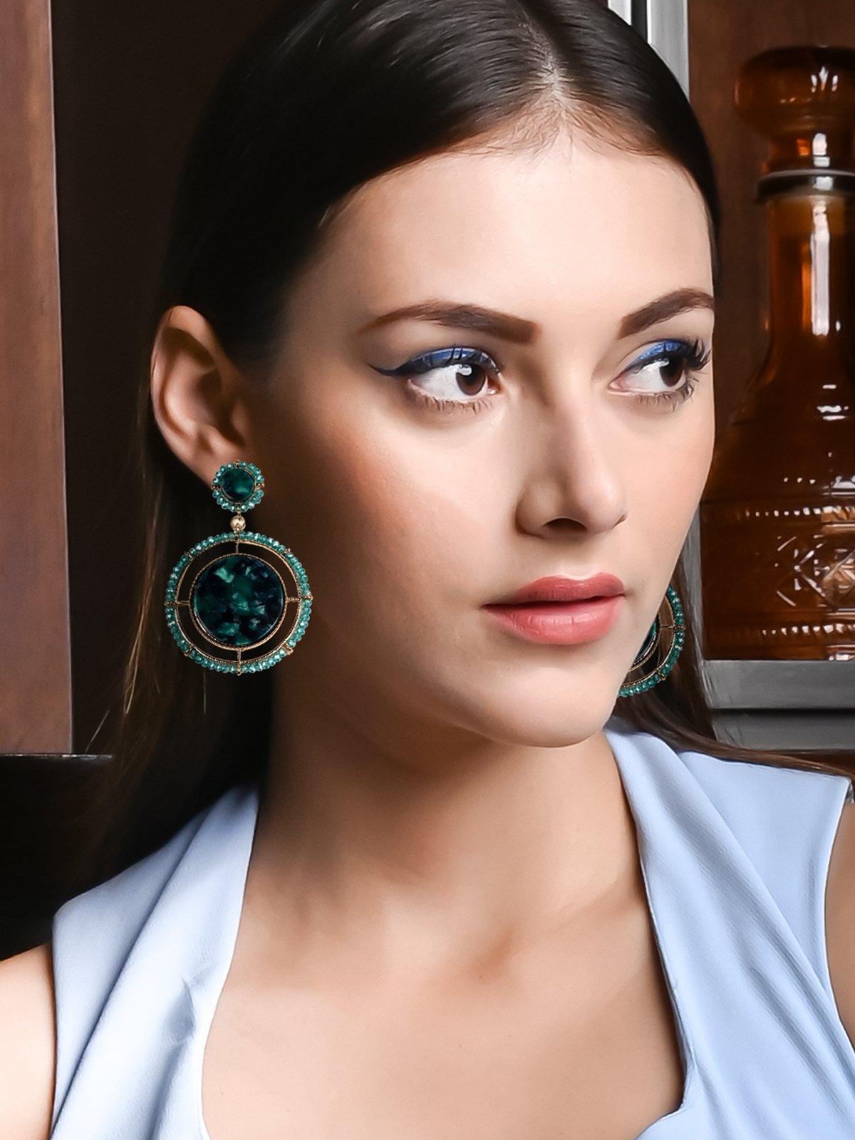 Women's Dark Turquoise Green Rounded Earring