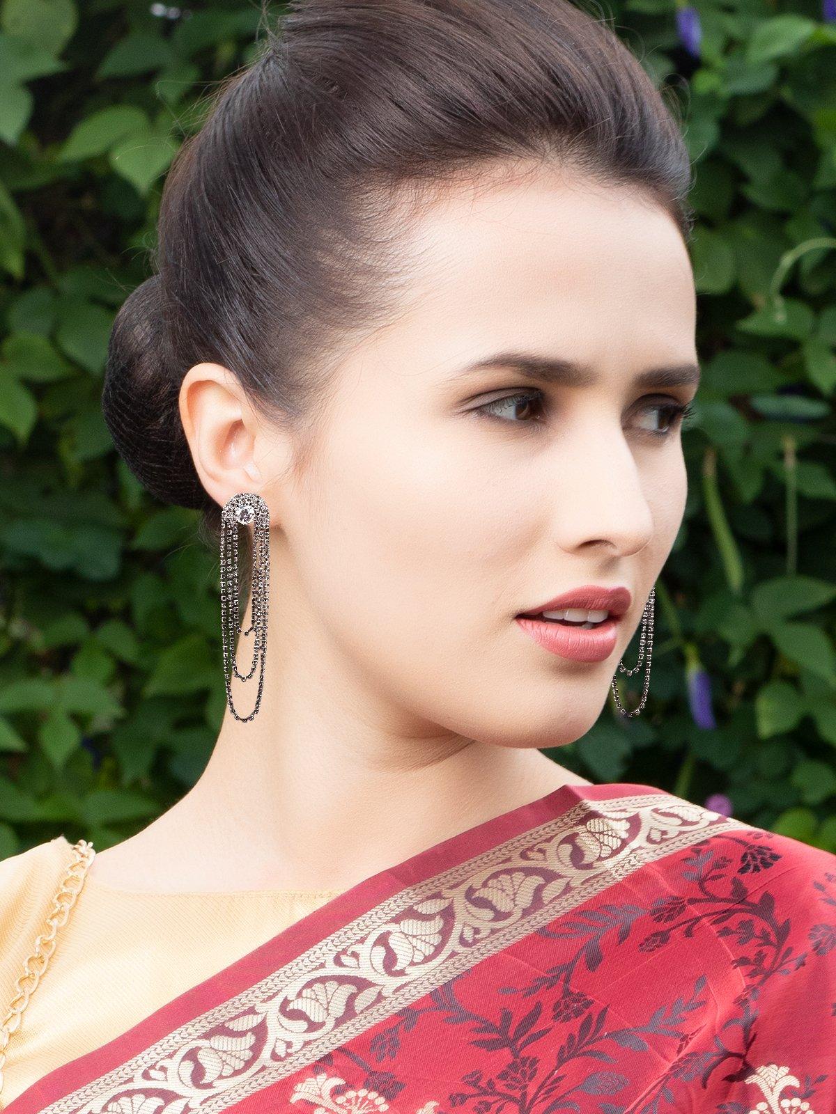 Women's Dazzling Looped Three-Layer Crystal-Studded Earring