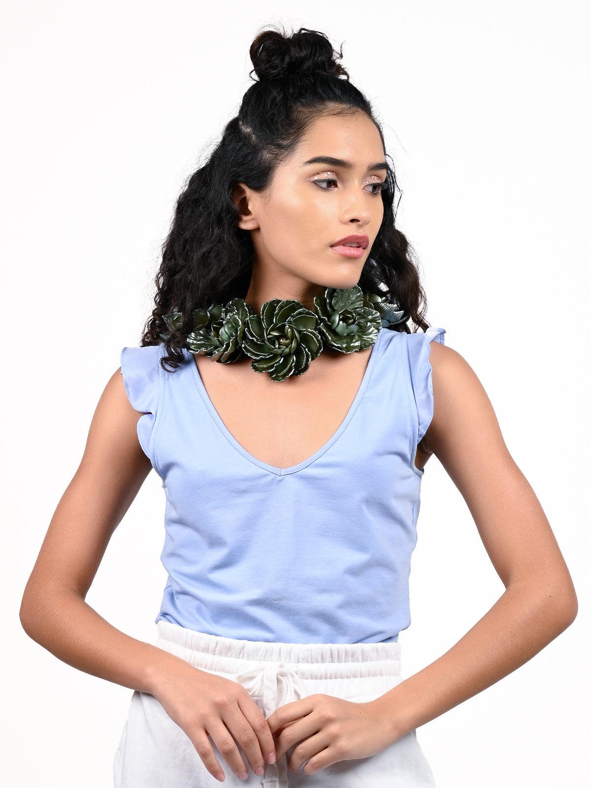 Women's Deep Green Gorgeous Rose Statement Necklac