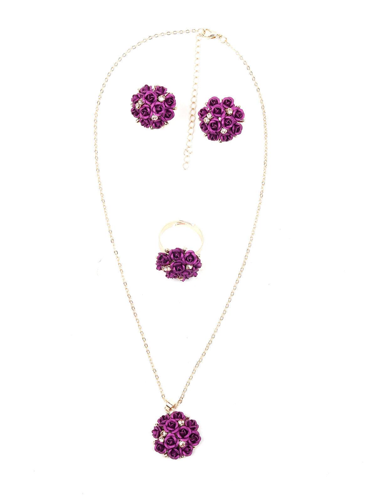 Women's Deep Purple Floral Pendant Necklace Se