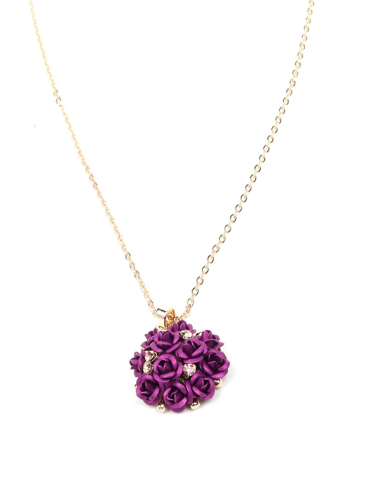 Women's Deep Purple Floral Pendant Necklace Se