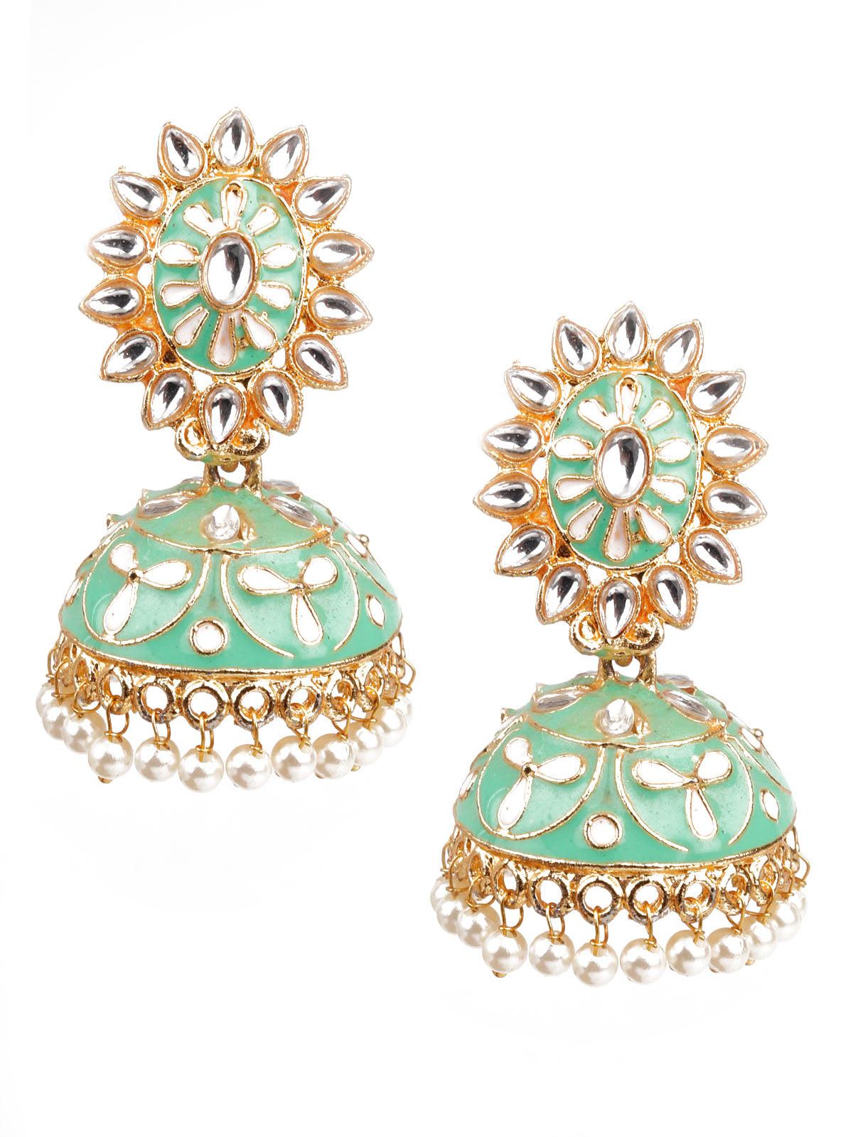 Women's Delicate Green Meenakari Earring