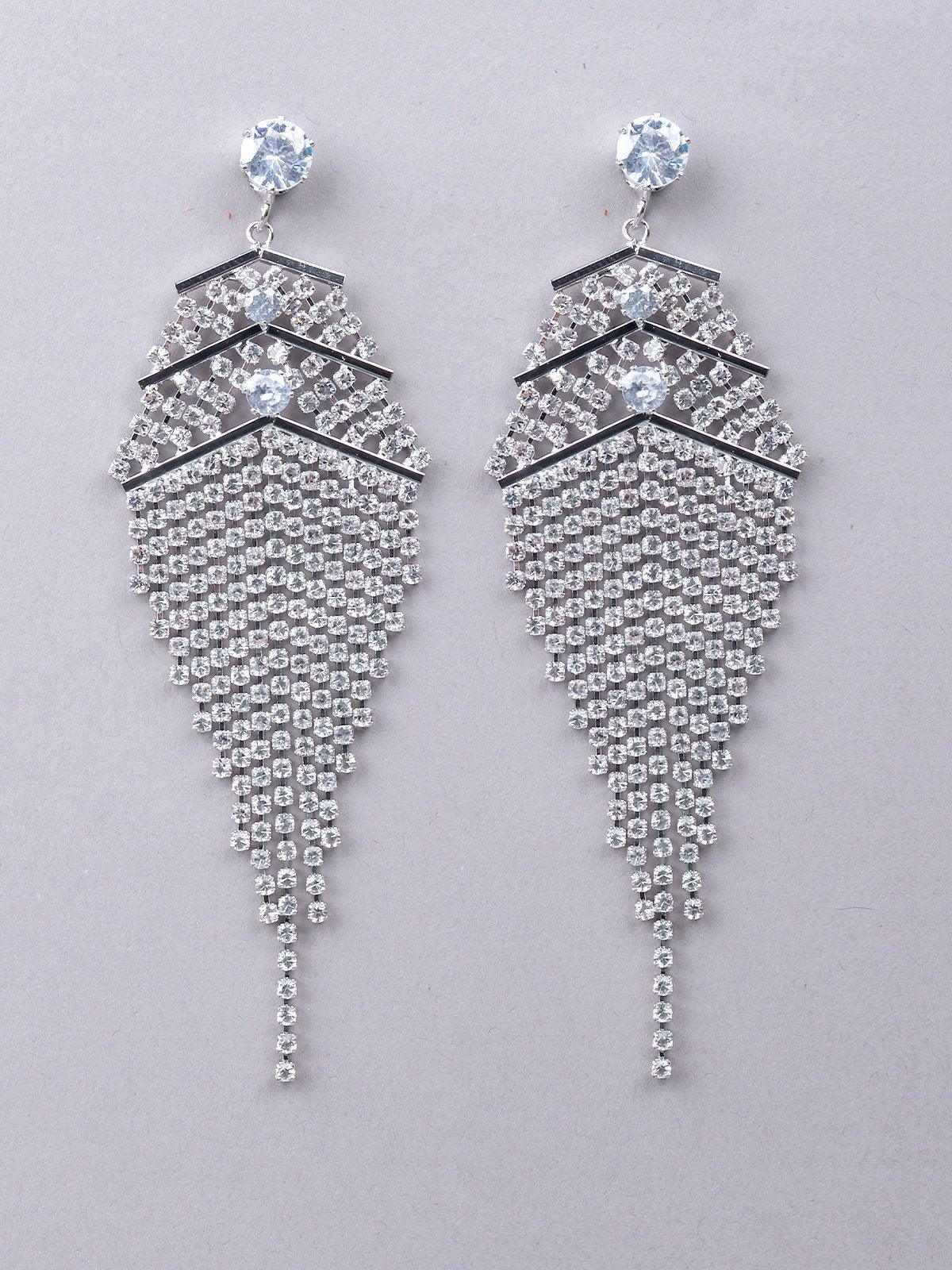 Women's Delicate Silver-Studded High-Low Tassel Earring