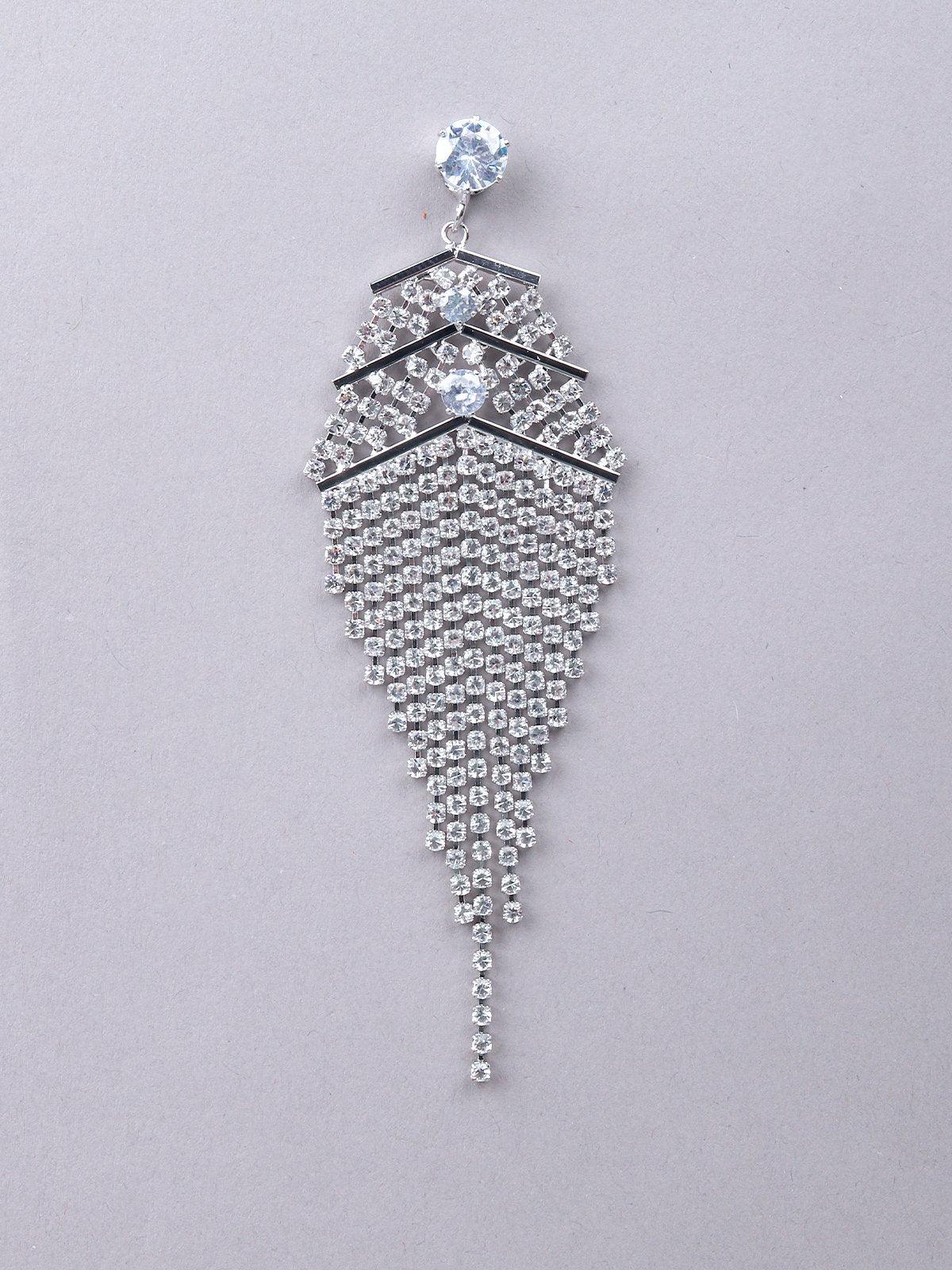 Women's Delicate Silver-Studded High-Low Tassel Earring