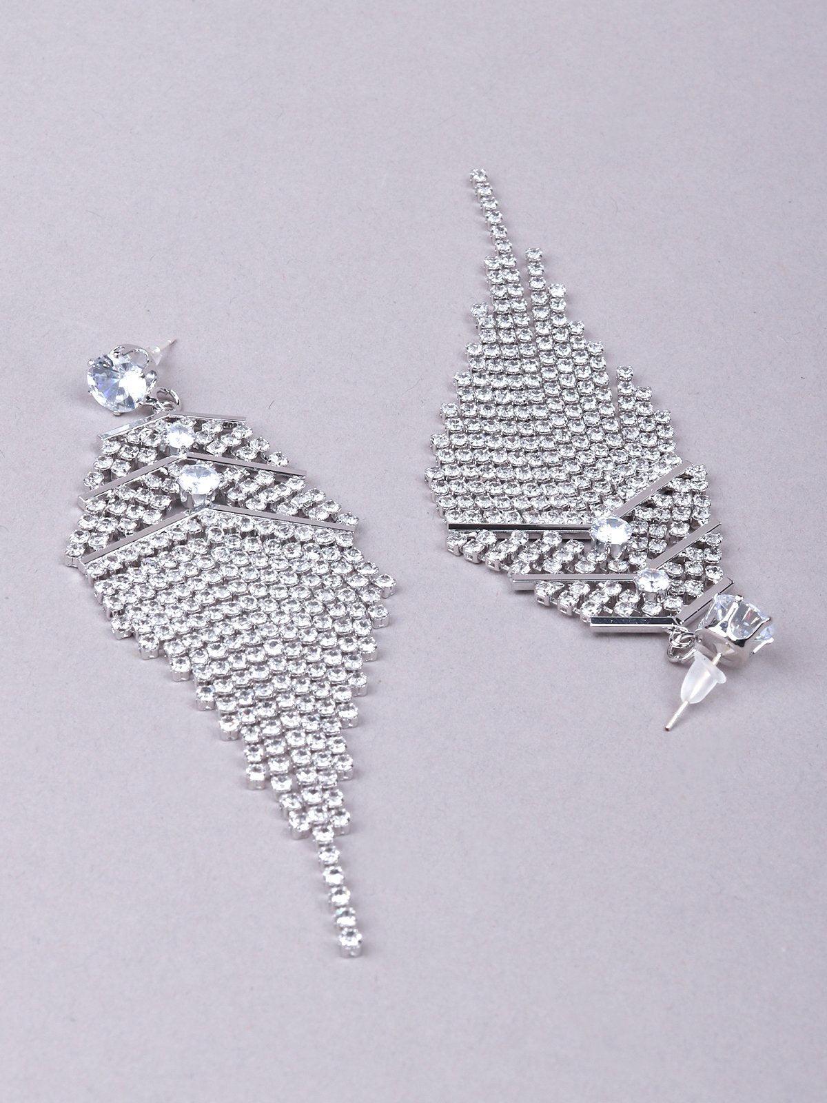 Women's Delicate Silver-Studded High-Low Tassel Earring