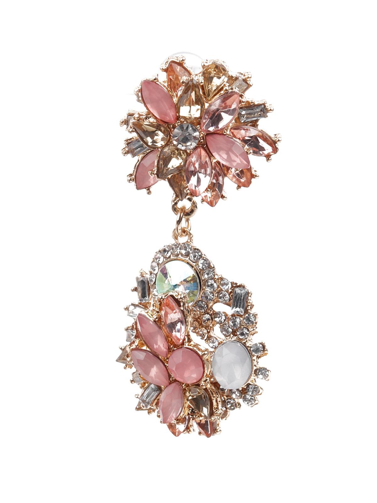 Women's Delicate White And Pink Metal Earring