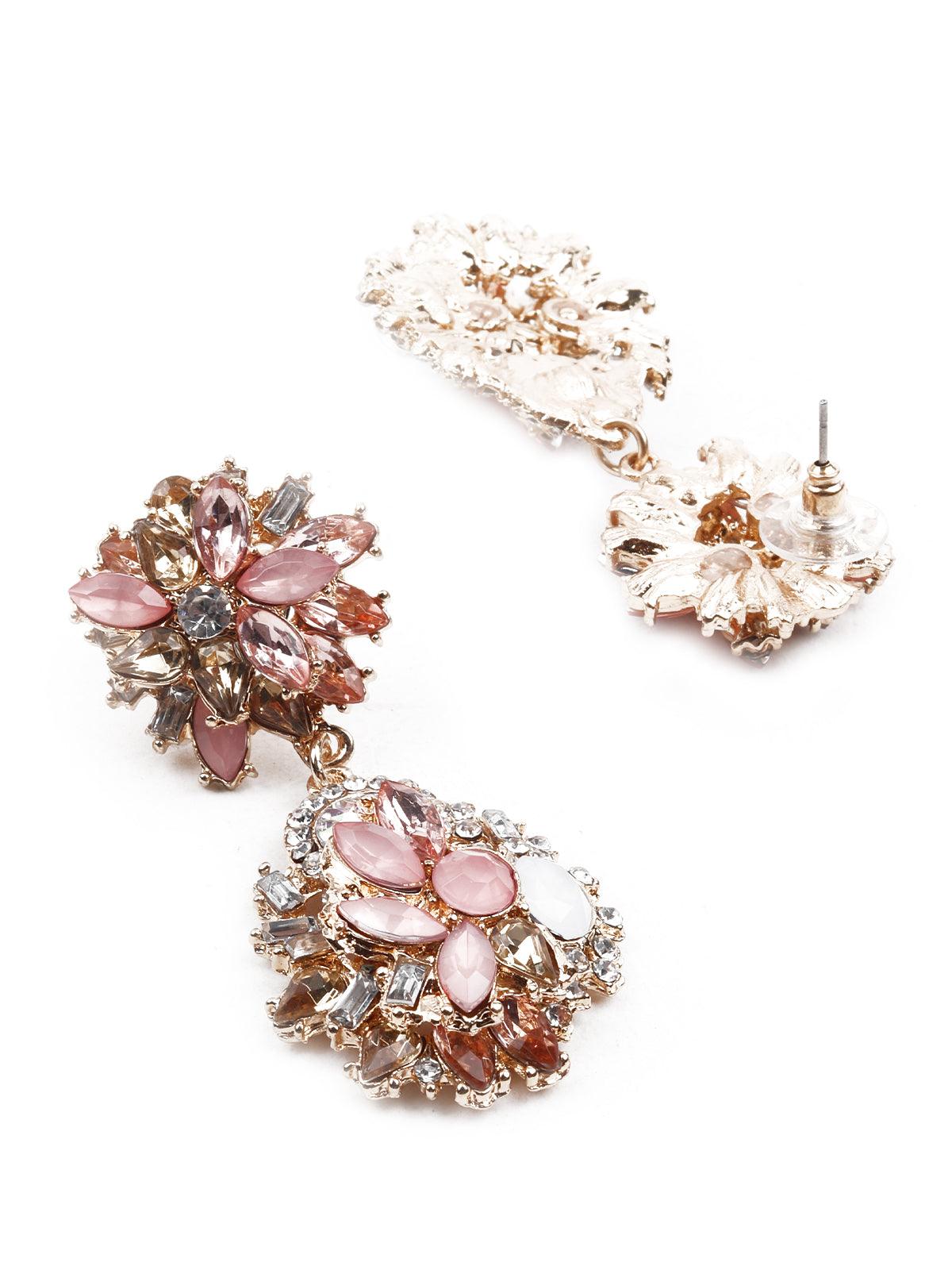 Women's Delicate White And Pink Metal Earring