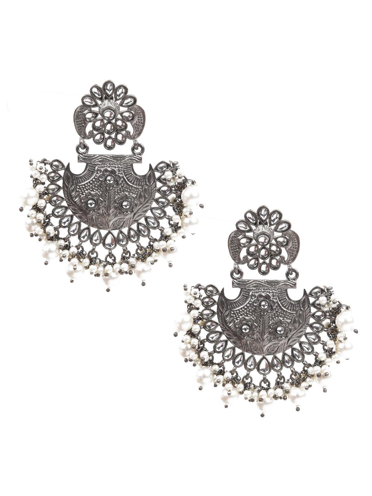 Women's Delicate White Oxidised Metal Earring