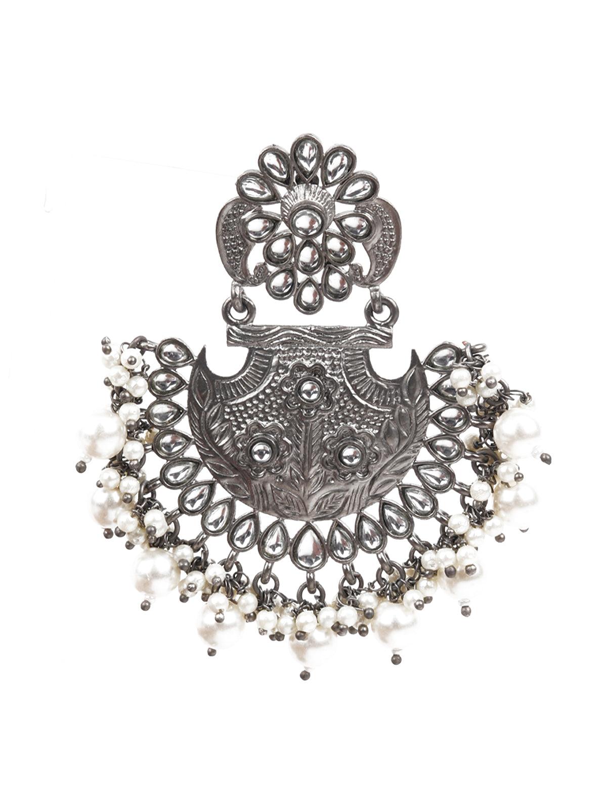 Women's Delicate White Oxidised Metal Earring