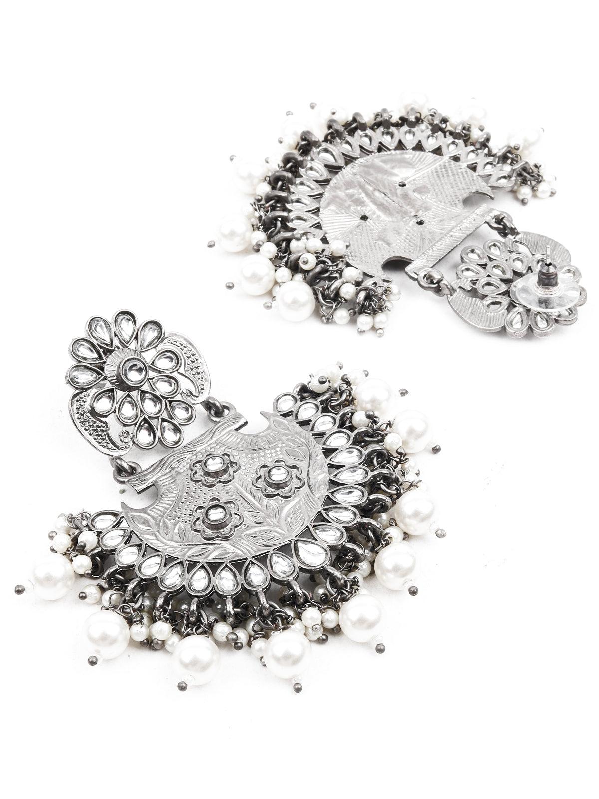 Women's Delicate White Oxidised Metal Earring