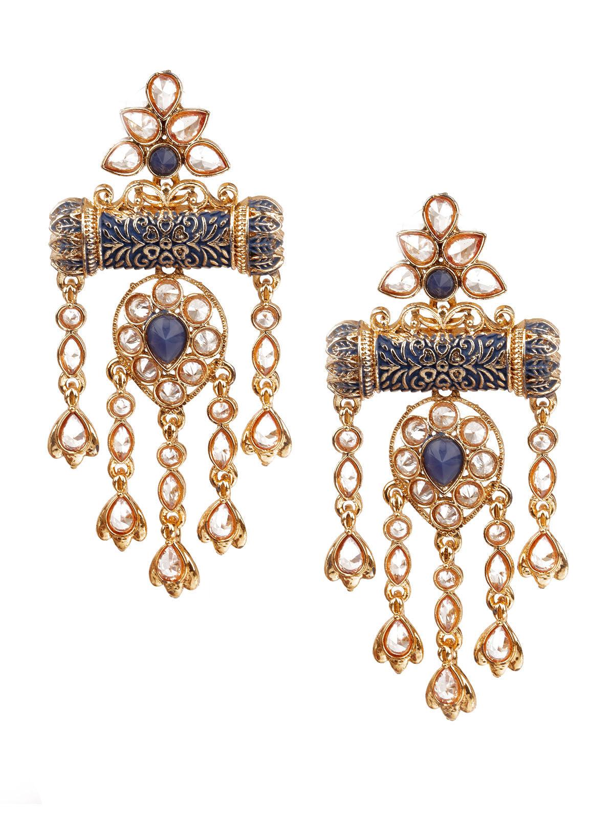 Women's Designer Blue And Gold Dangler Earring