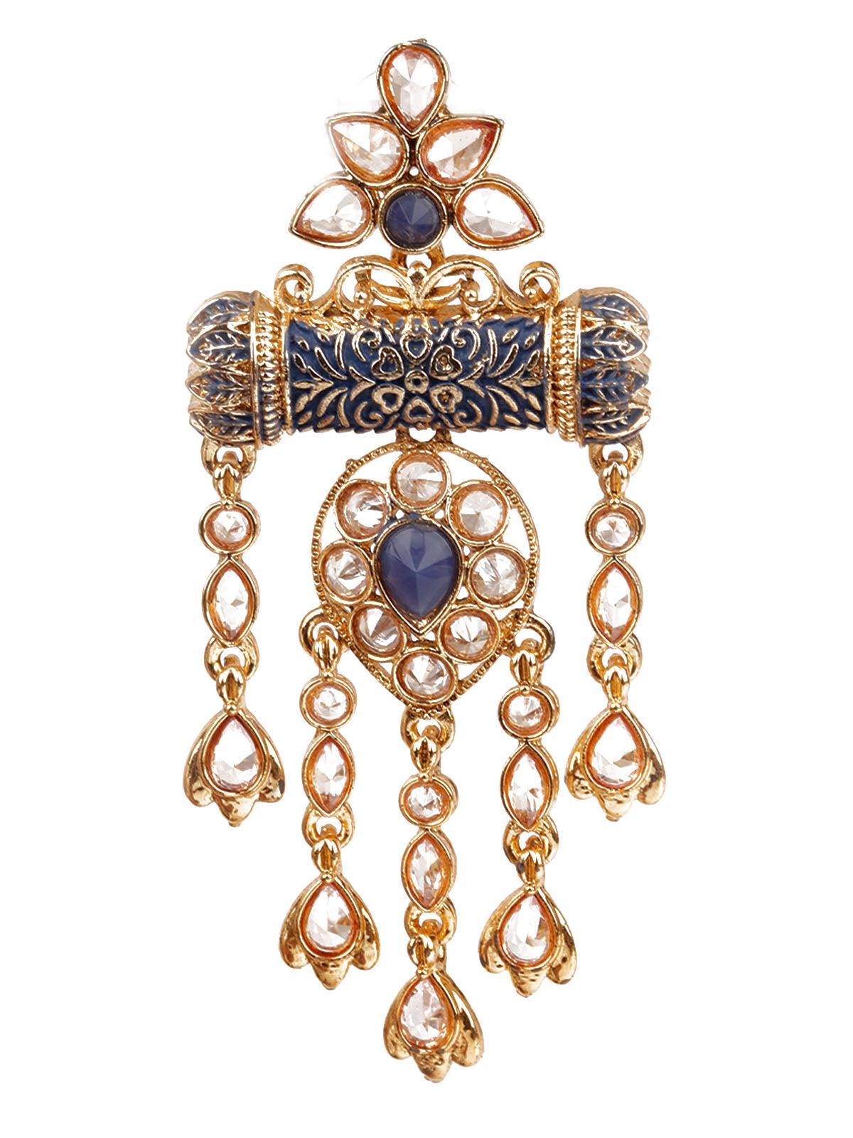 Women's Designer Blue And Gold Dangler Earring
