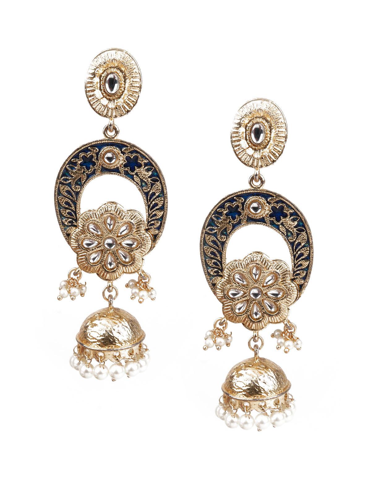 Women's Designer Blue And Gold Dangler For Wome