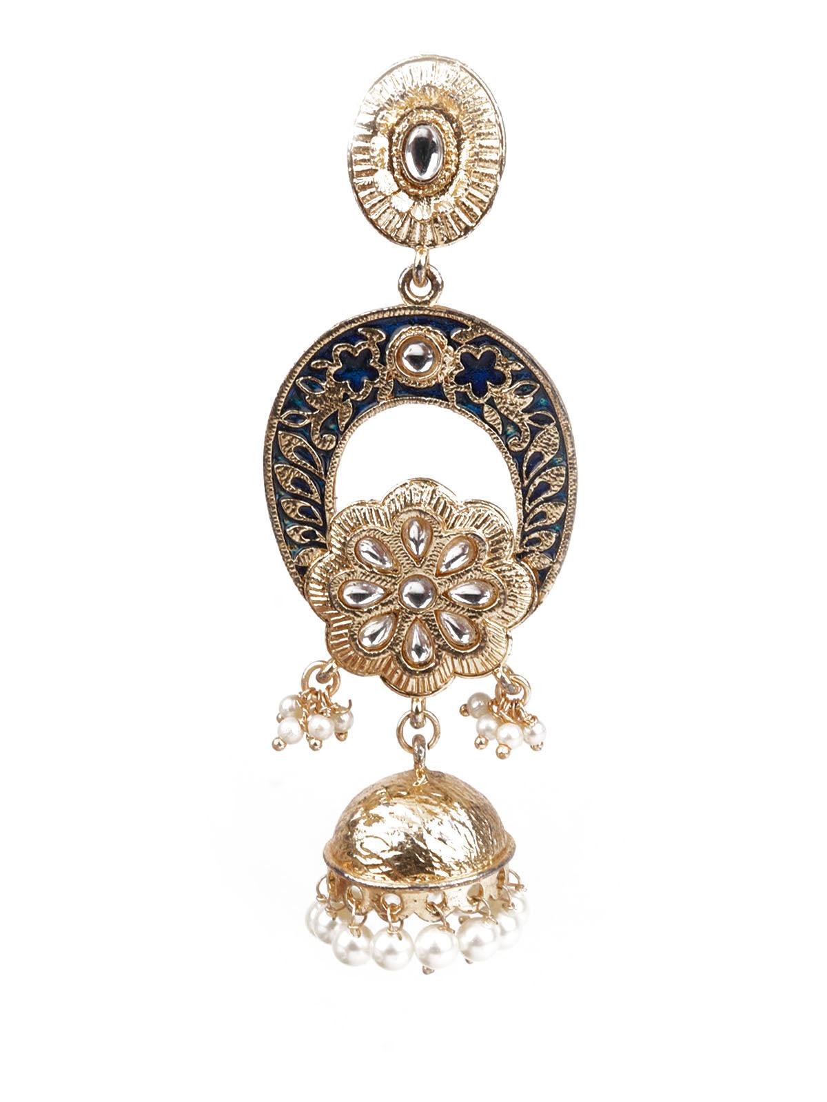 Women's Designer Blue And Gold Dangler For Wome