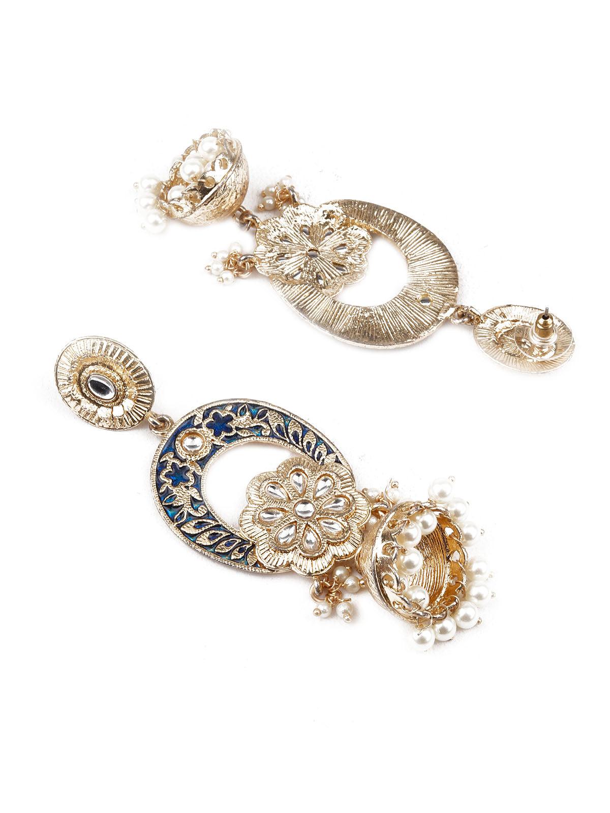 Women's Designer Blue And Gold Dangler For Wome