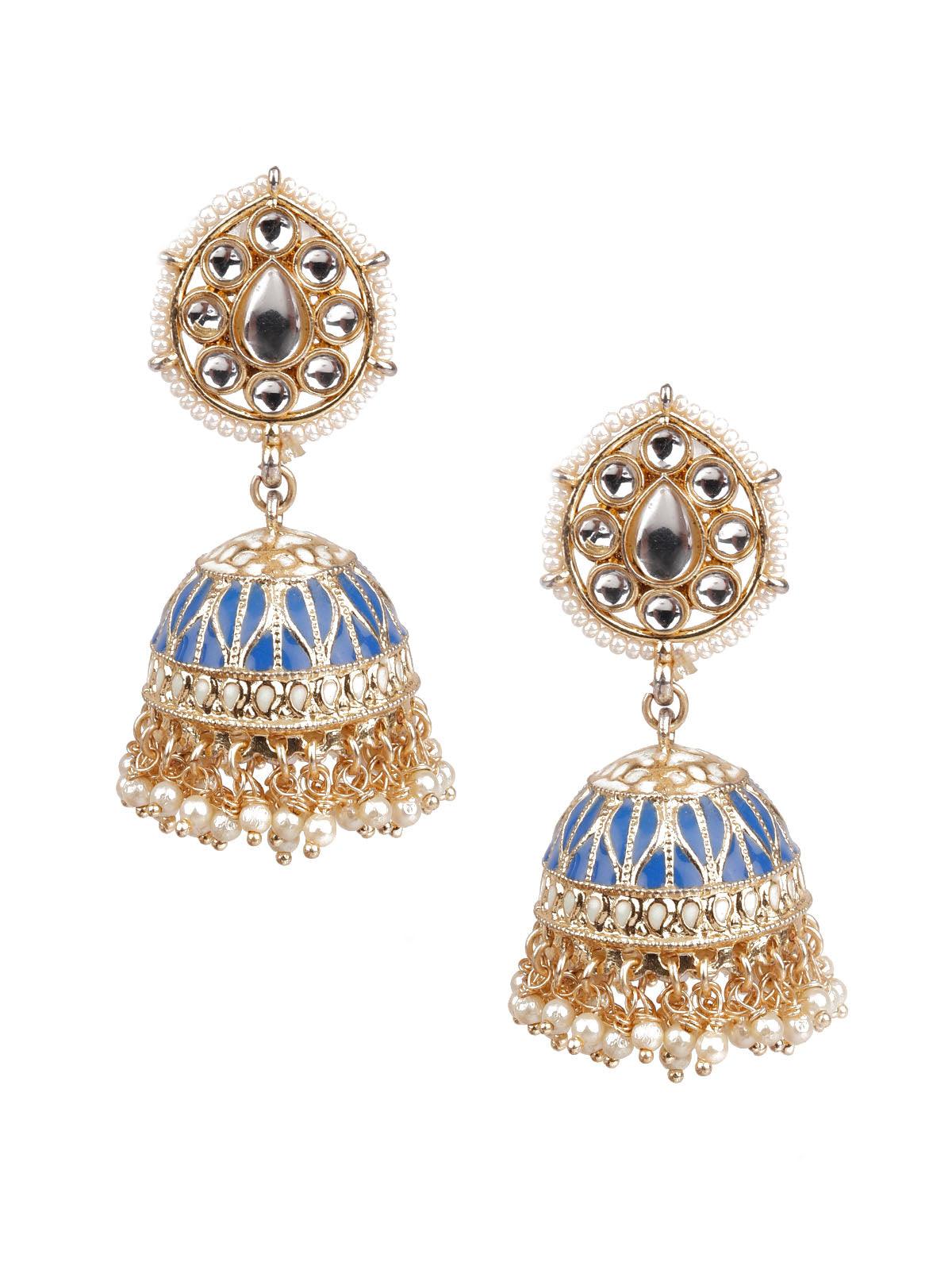 Women's Designer Blue And Gold Jhumki For Wome