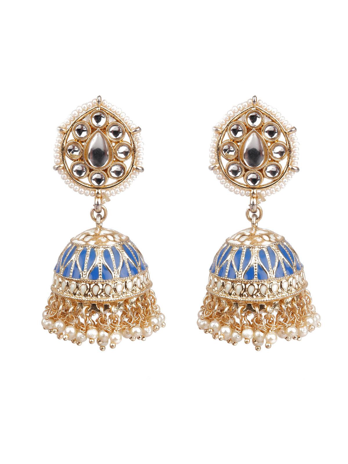 Women's Designer Blue And Gold Jhumki For Wome