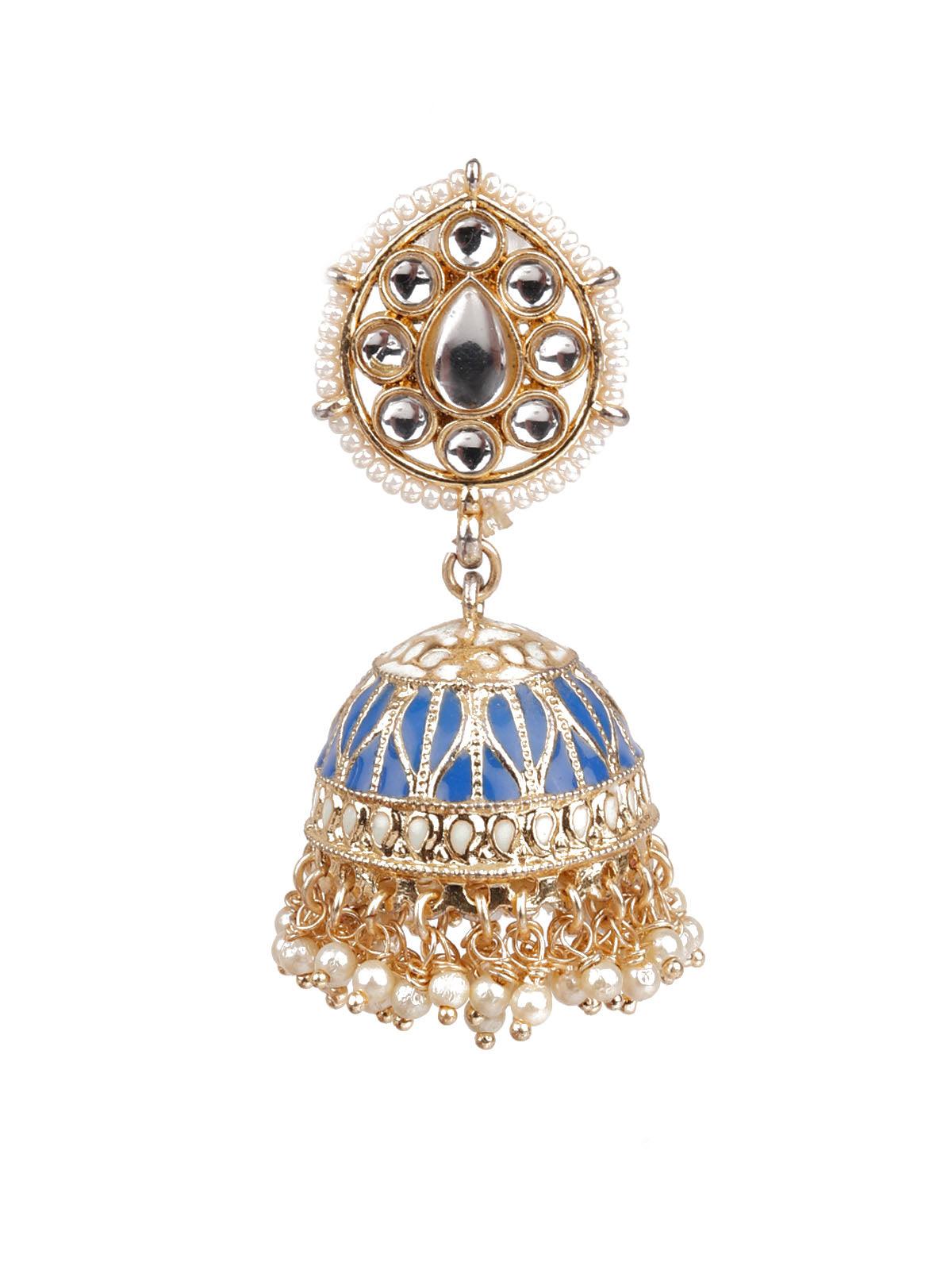 Women's Designer Blue And Gold Jhumki For Wome