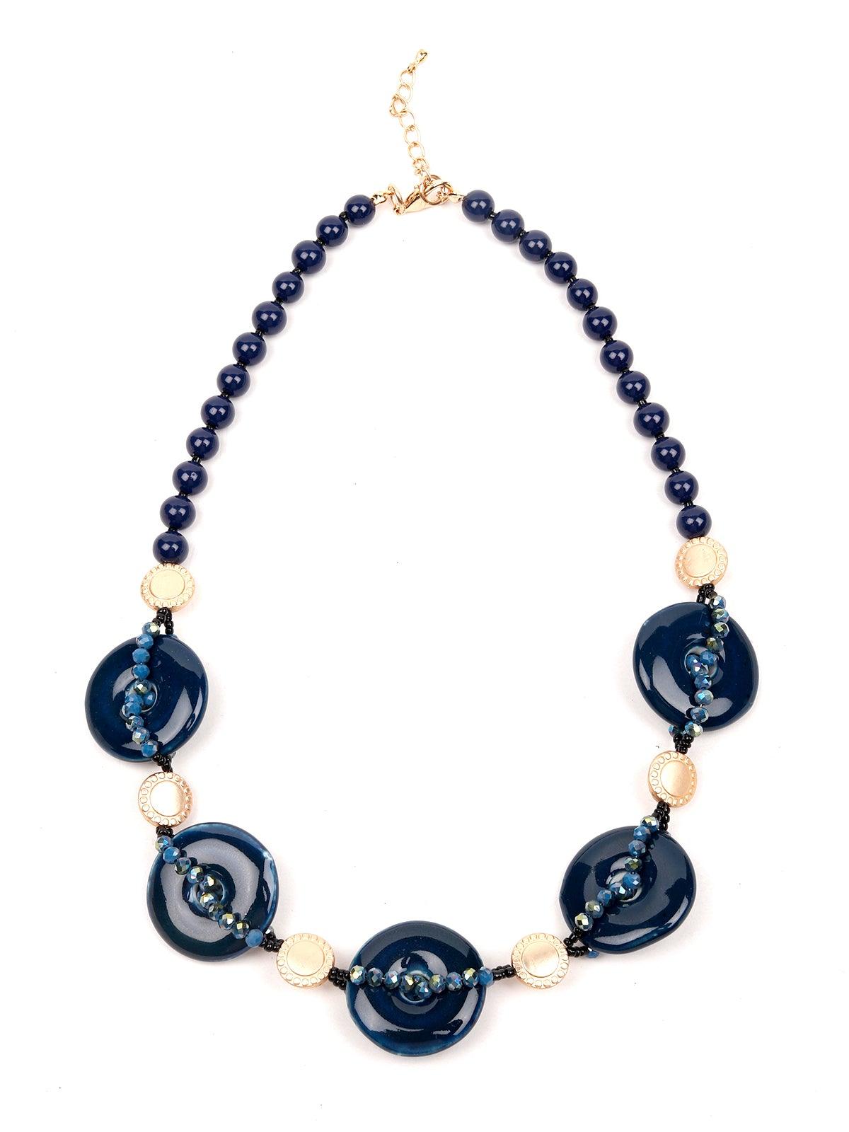 Women's Designer Blue Buttoned Boho Necklac