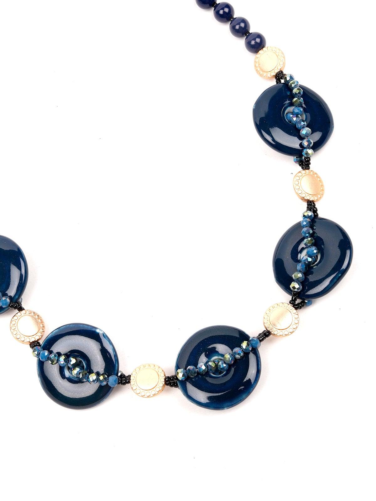 Women's Designer Blue Buttoned Boho Necklac