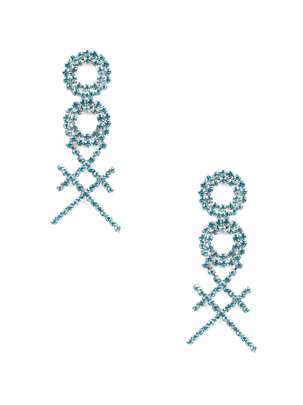 Women's Designer Blue Crystal Double Hoop Cross Earring