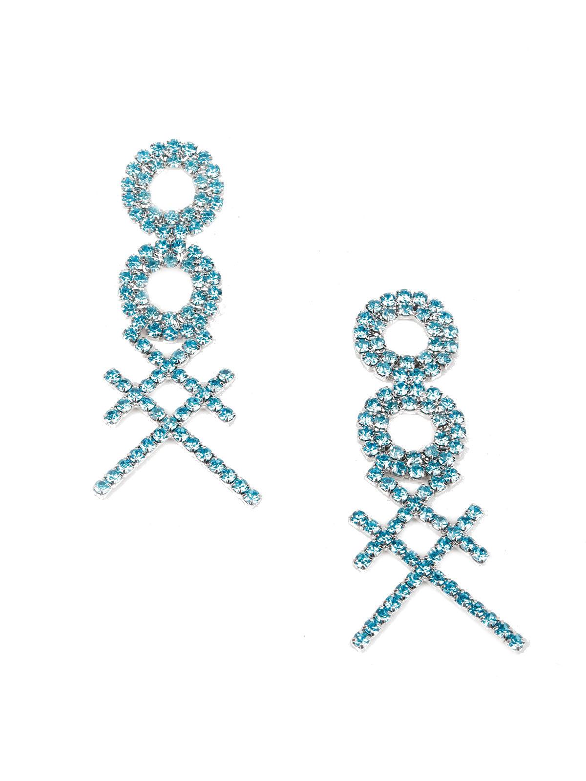 Women's Designer Blue Crystal Double Hoop Cross Earring