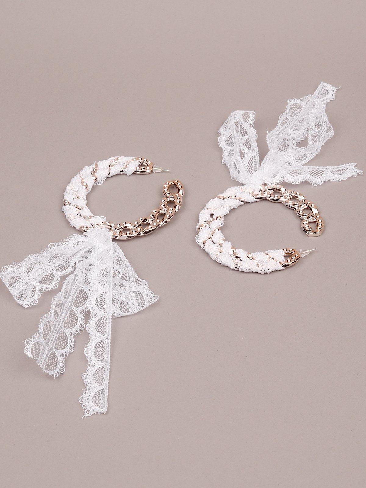 Women's Designer Chain Hoops Wrapped With White Lac
