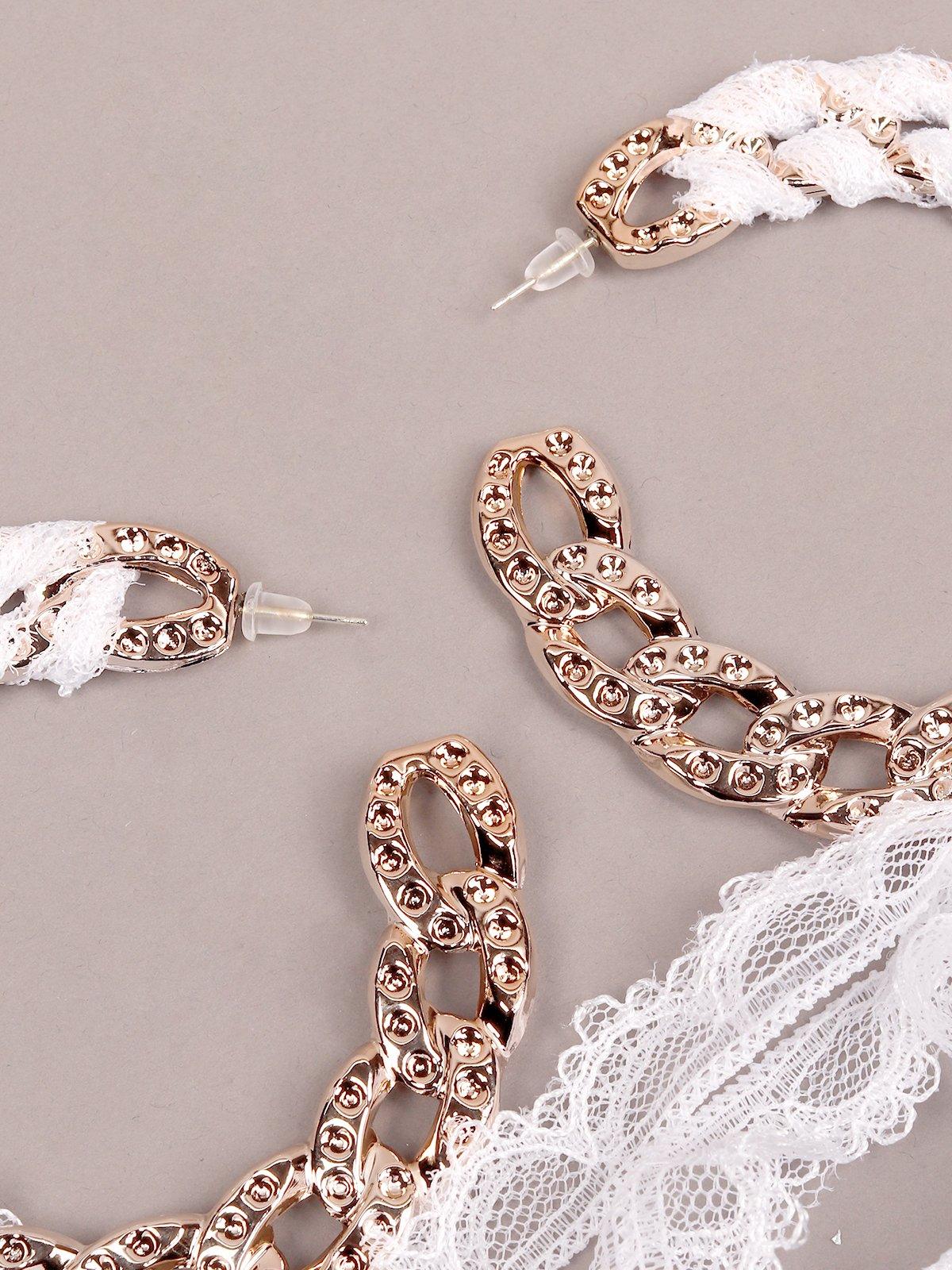 Women's Designer Chain Hoops Wrapped With White Lac