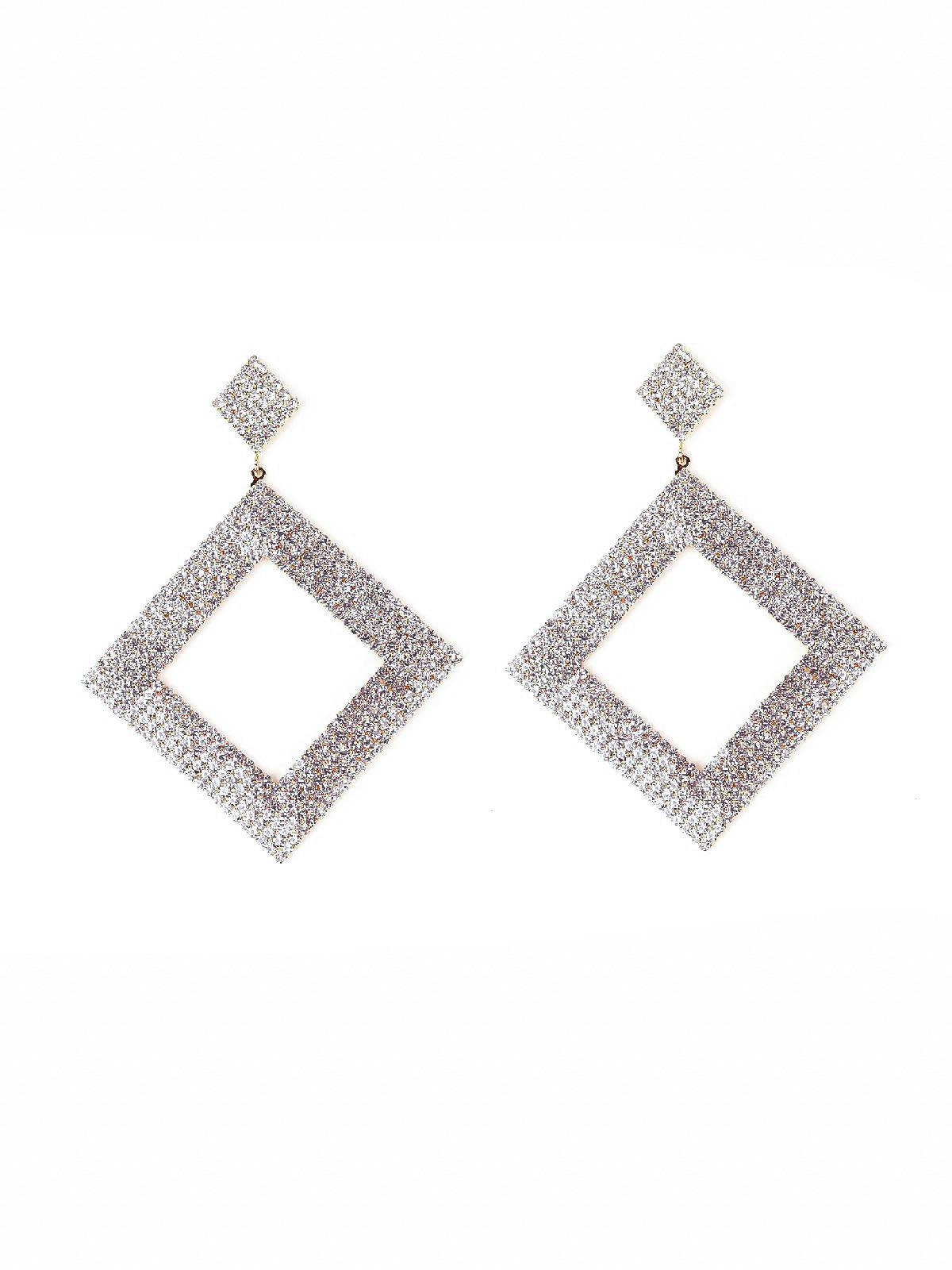 Women's Designer Diamond-Shaped Crystal-Studded Earring
