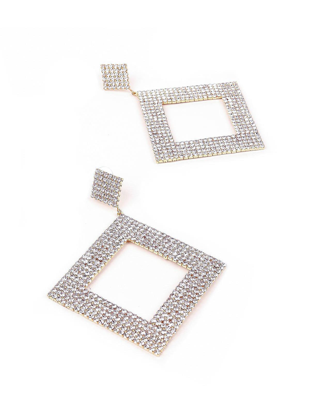 Women's Designer Diamond-Shaped Crystal-Studded Earring