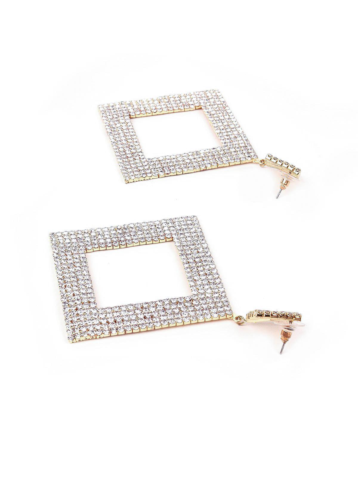 Women's Designer Diamond-Shaped Crystal-Studded Earring