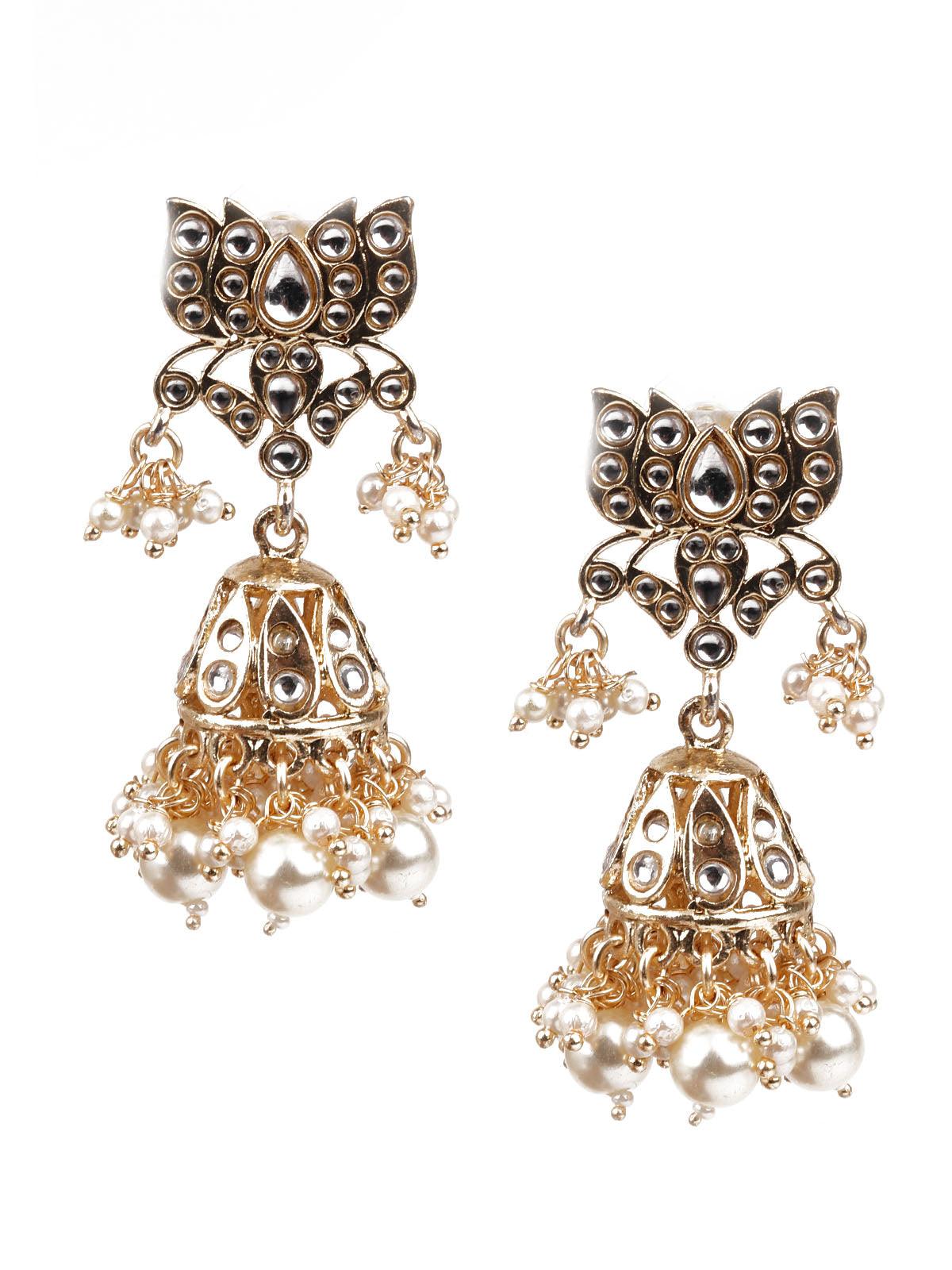 Women's Designer Gold And White Jhumki Earring